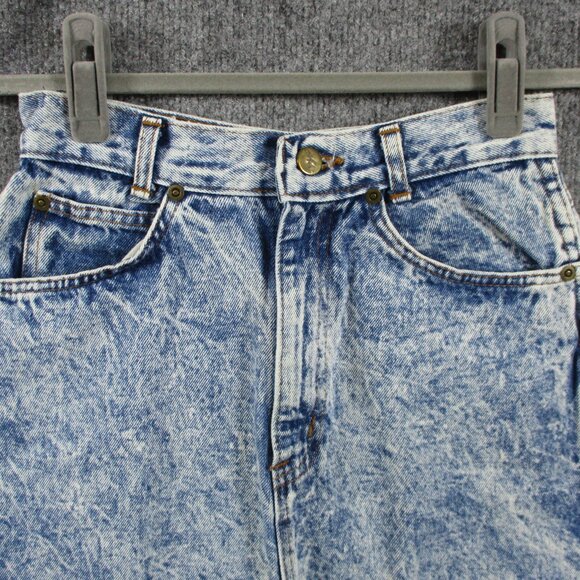 VINTAGE Chic Skirt Womens 7 Blue Acid Wash Denim Jean Short 80s 90s Made In USA - Picture 4 of 14